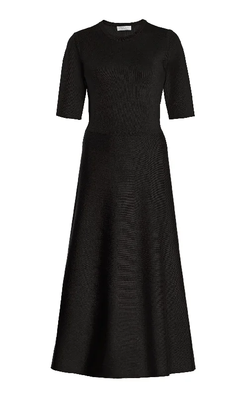 Seymore Knit Midi Dress in Black Merino Wool Cashmere