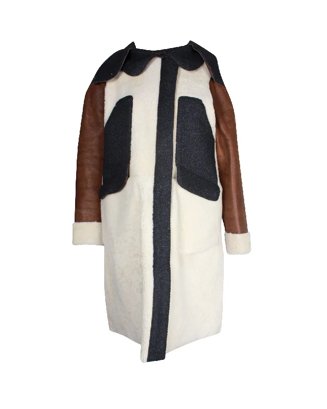 Marni Shearling Colorblock Pattern Fur Coat in Multicolor Lambskin Shearling