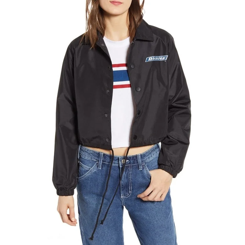 Dickies Women's Logo Crop Windbreaker Jacket Black Size Small