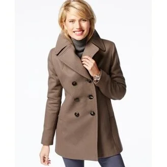 Kenneth Cole Reaction Double-Breasted Peacoat Coffee Medium - Brown - M